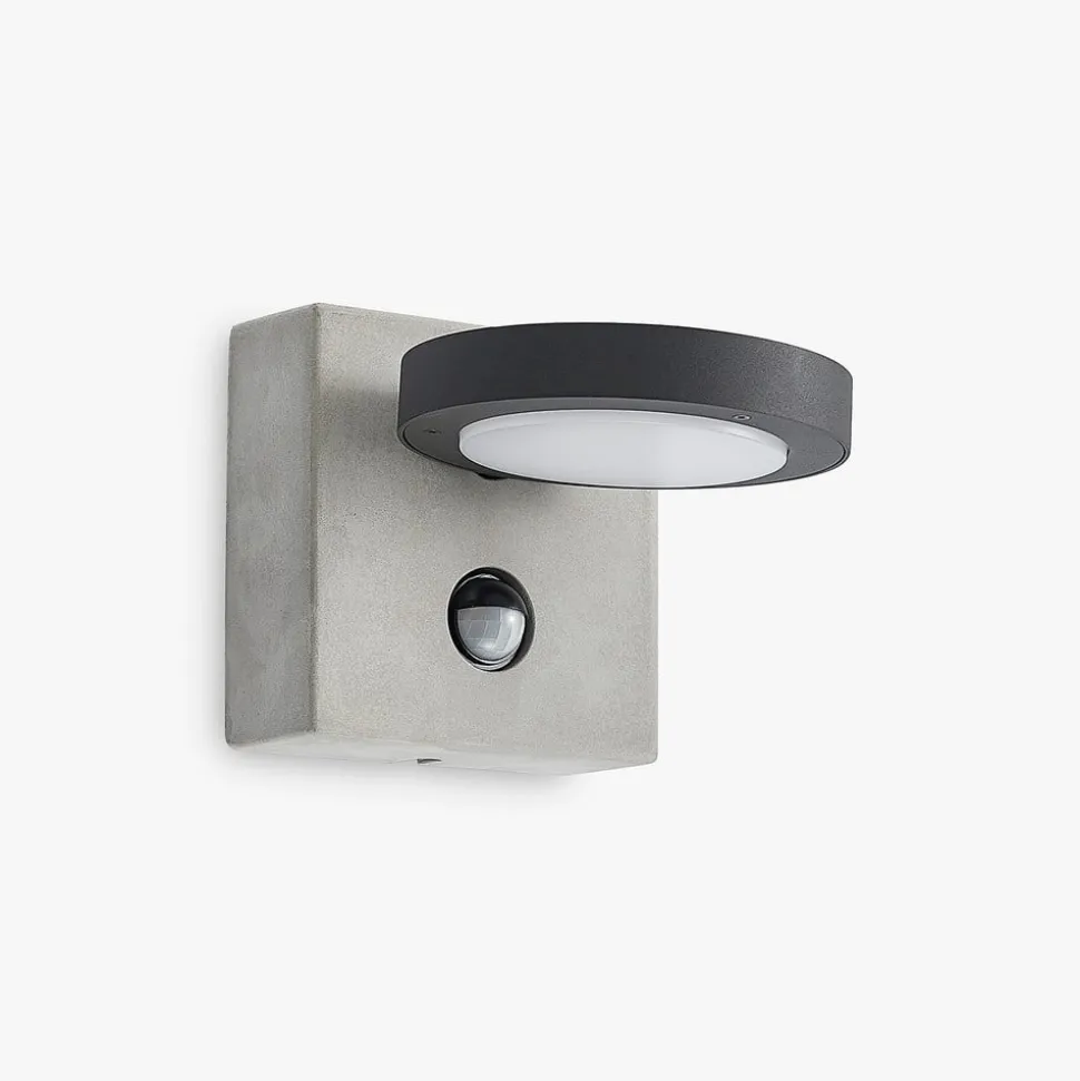 Lucande udendørs LED-væglampe Belna, beton, sensor, IP54