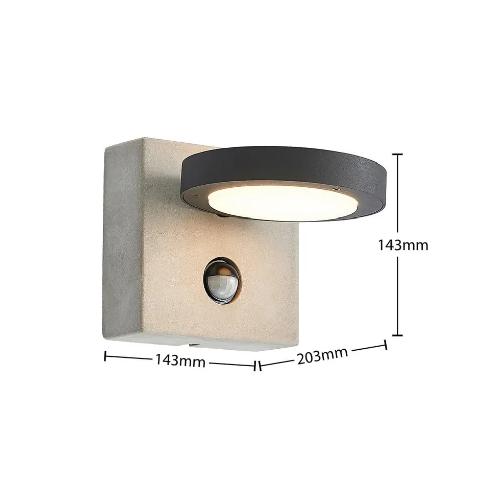 Lucande udendørs LED-væglampe Belna, beton, sensor, IP54