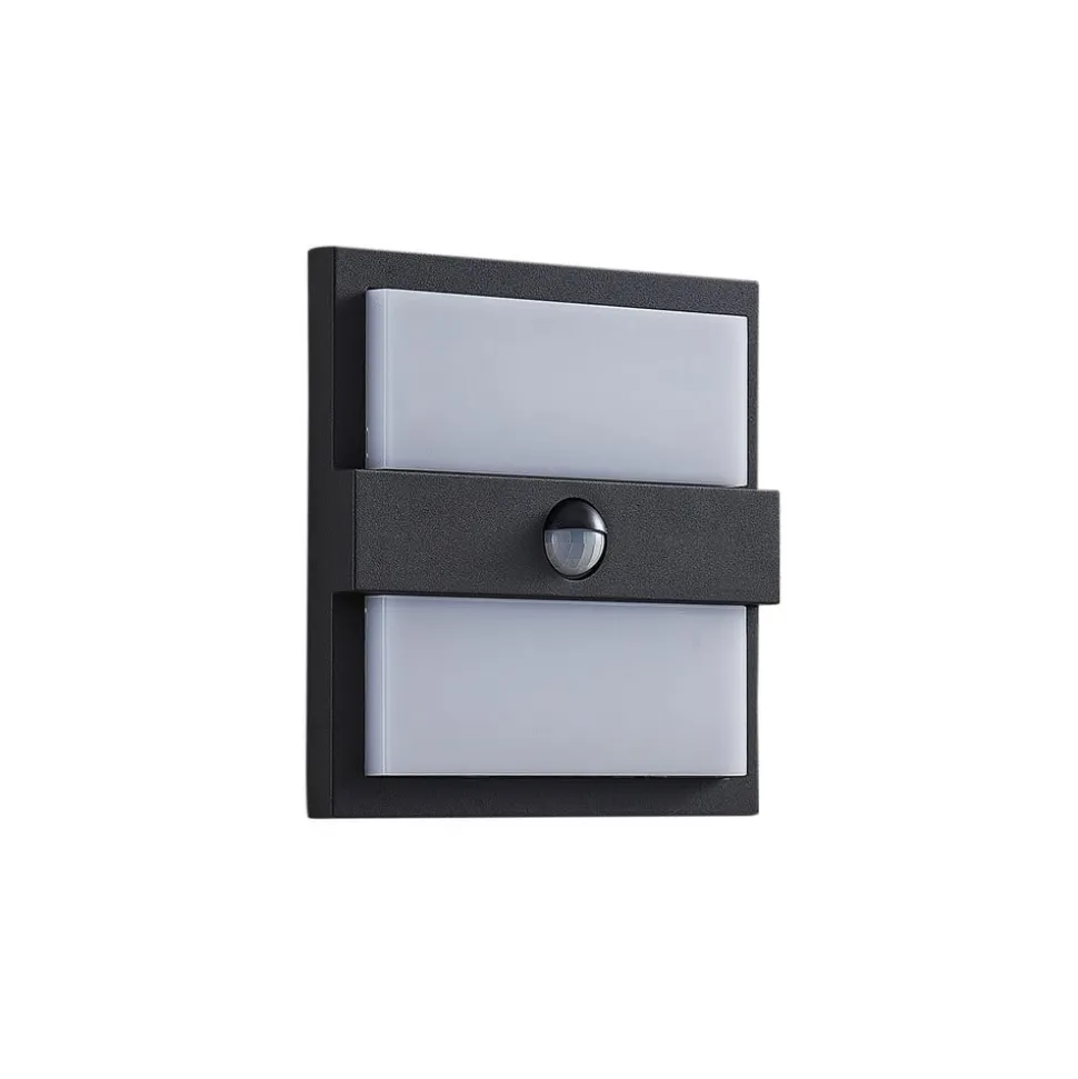 Lucande udendørs LED-væglampe Gylfi, 20 cm, sort, sensor