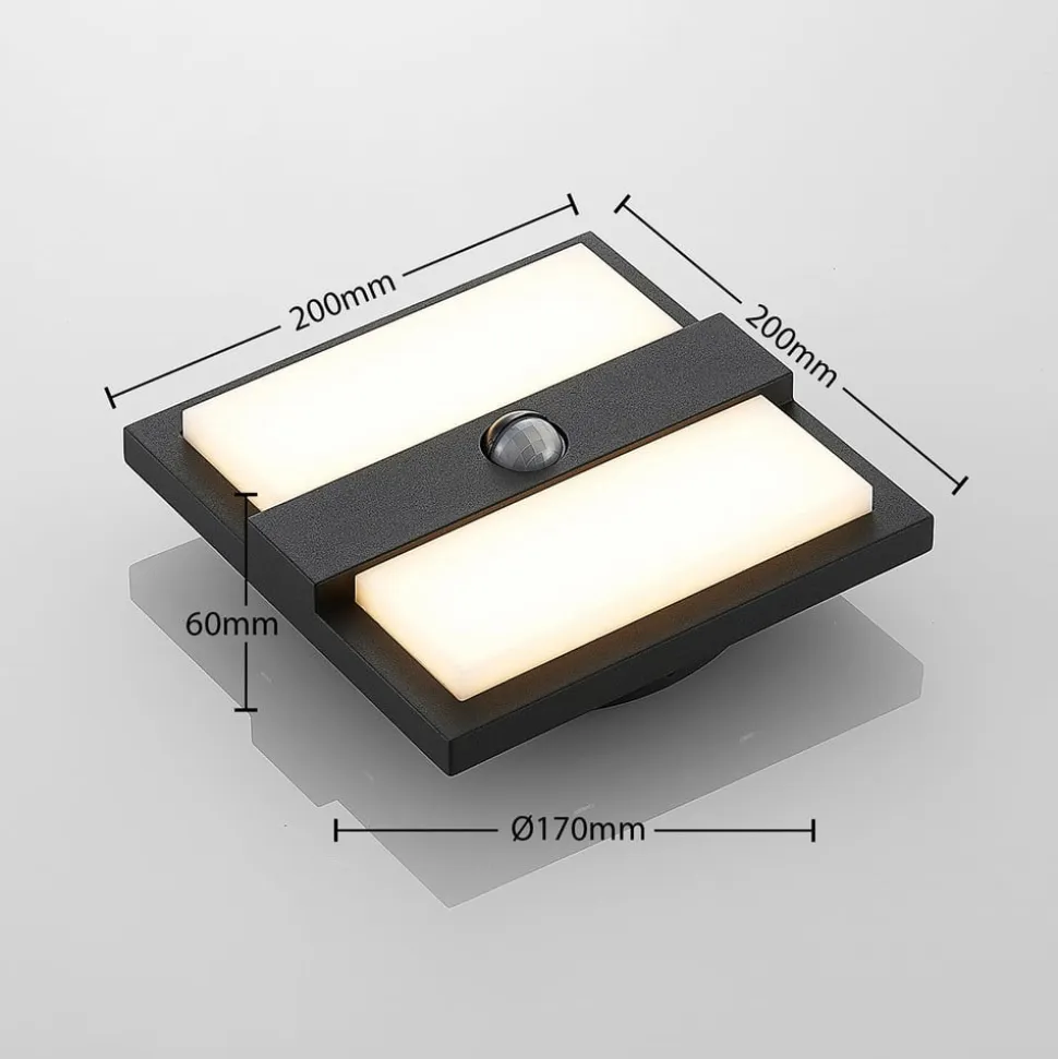 Lucande udendørs LED-væglampe Gylfi, 20 cm, sort, sensor
