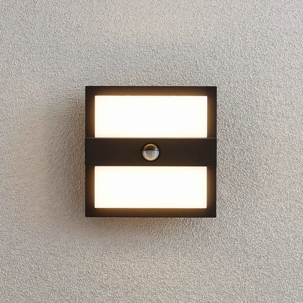 Lucande udendørs LED-væglampe Gylfi, 20 cm, sort, sensor