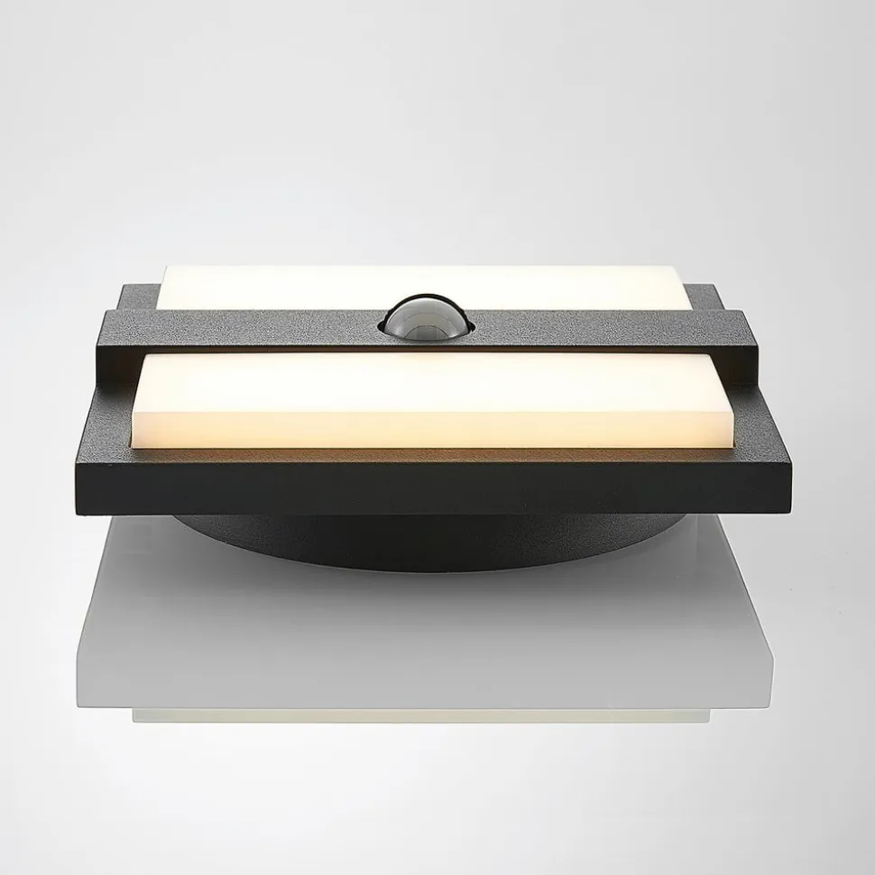Lucande udendørs LED-væglampe Gylfi, 20 cm, sort, sensor