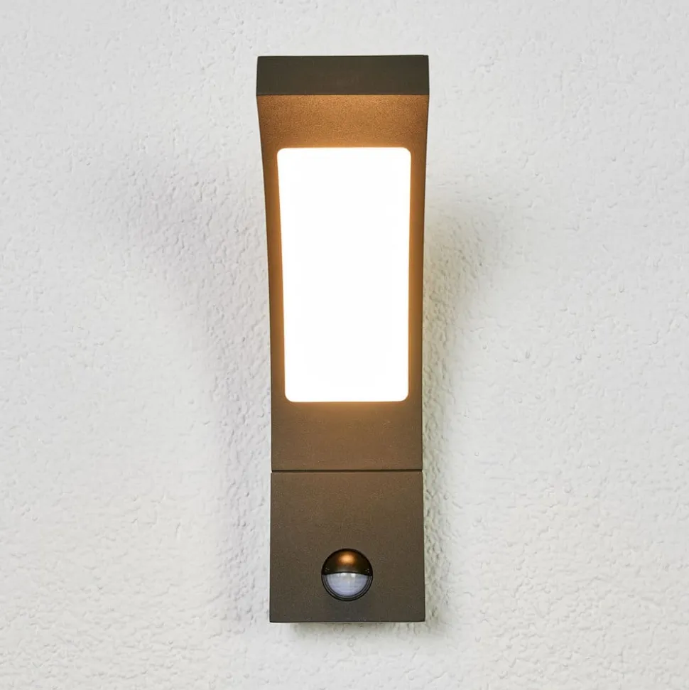 Lucande udendørs LED-væglampe Juvia, sensor, 27 cm, grå, IP54