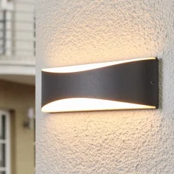 Lucande udendørs LED-væglampe Akira, antracit, metal, 23 cm