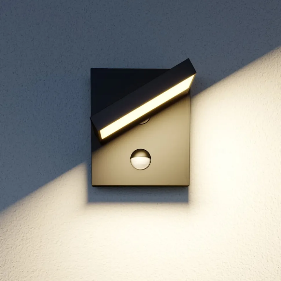 Lucande udendørs LED-væglampe Silvan, antracit, sensor, IP54