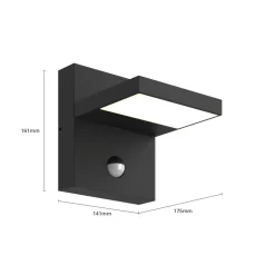 Lucande udendørs LED-væglampe Silvan, antracit, sensor, IP54