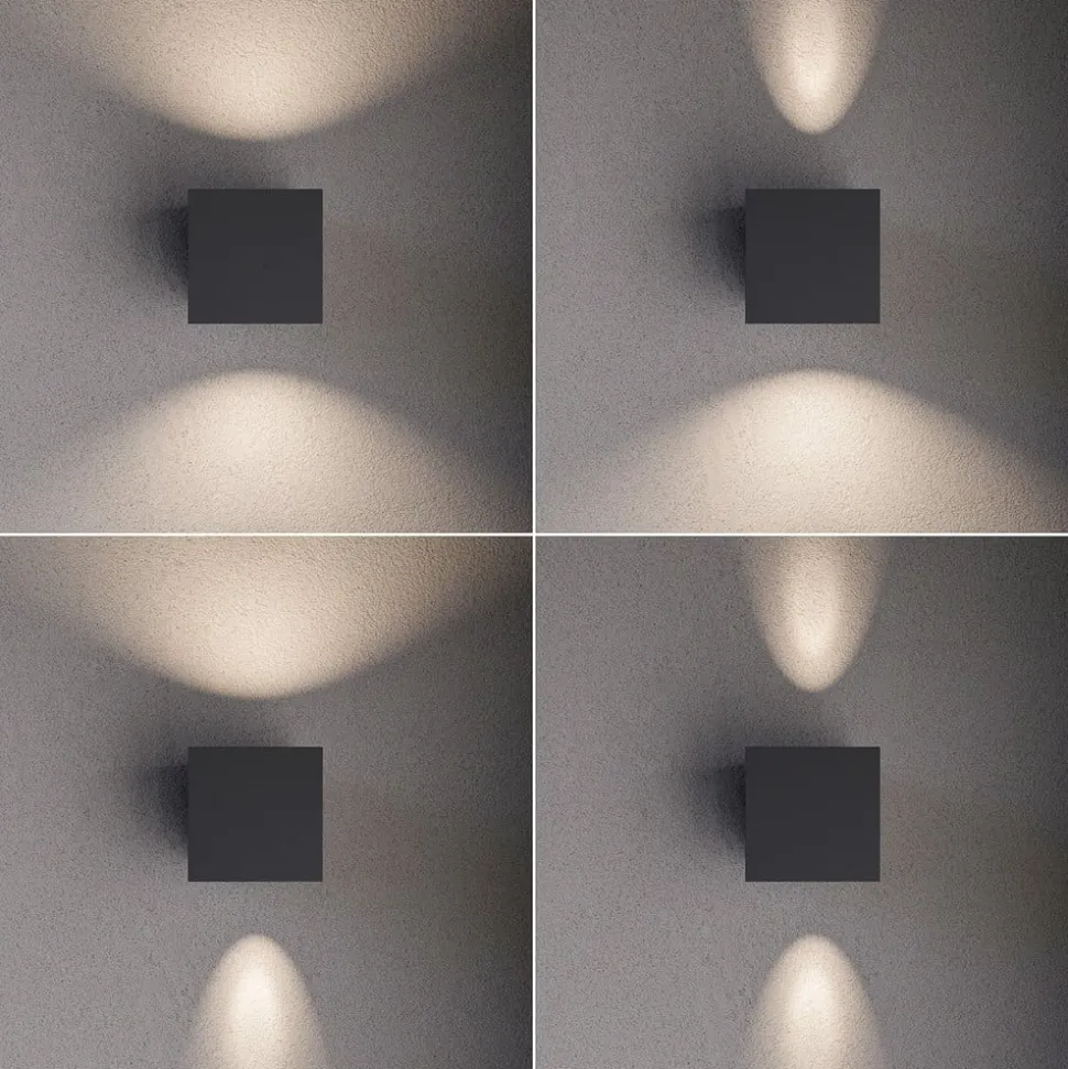 Lucande udendørs LED-væglampe Jarno, antracit, metal, 9 cm