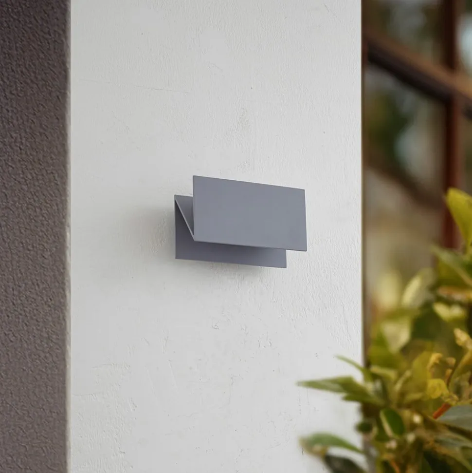 Lucande udendørs LED-væglampe Meja, grå, aluminium, 27 cm, IP54