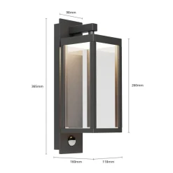 Lucande udendørs LED-væglampe Ferdinand, sensor, grå, 38 cm