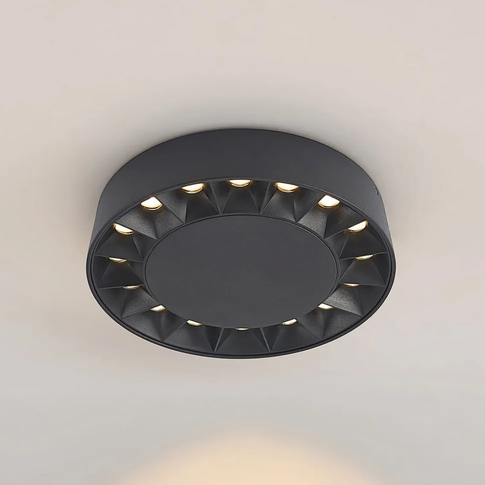 Lucande udendørs loftlampe Kelissa, rund, sort