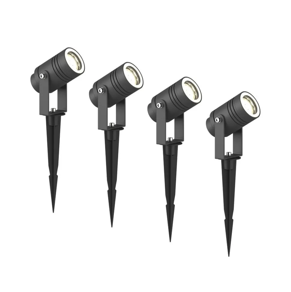 Lucande udendørs spotlampe Galina, sæt med 4, jordspyd, stik