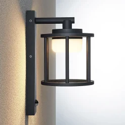 Lucande udendørs væglampe Berenike, sensor, antracit, metal