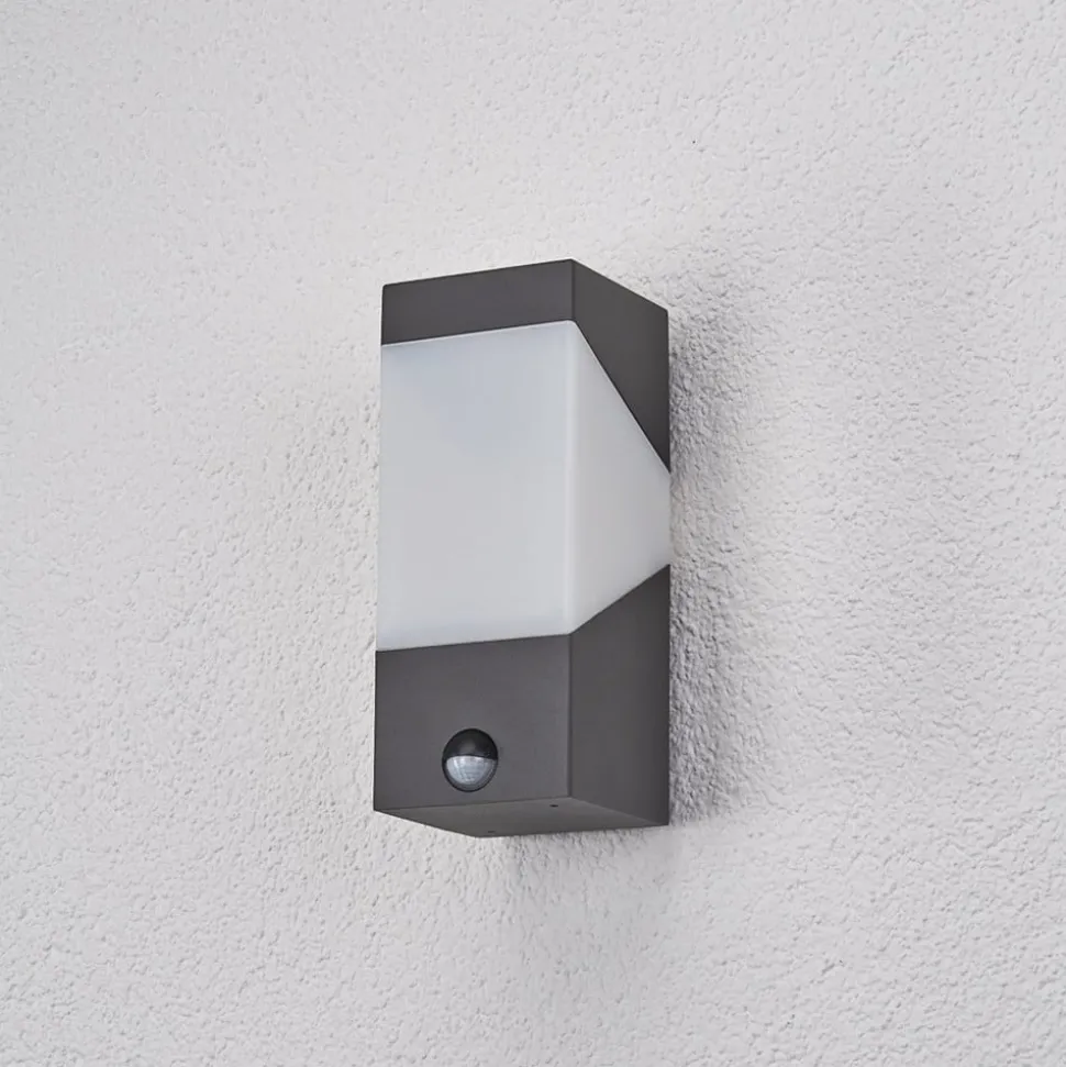 Lucande udendørs væglampe Kiran, sensor, grå, IP44, E27