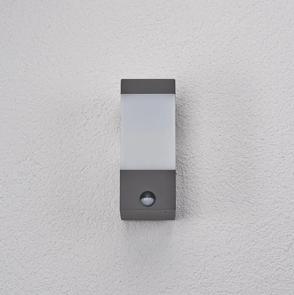 Lucande udendørs væglampe Kiran, sensor, grå, IP44, E27