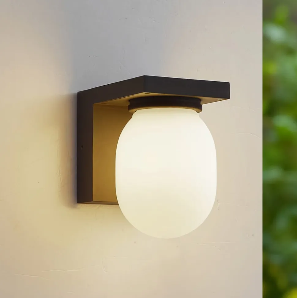 Lucande udendørs væglampe Ovaali, glas, mørkegrå, IP65