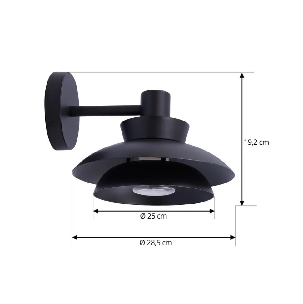 Lucande udendørs væglampe Thais, sort, metal, Ø 25 cm
