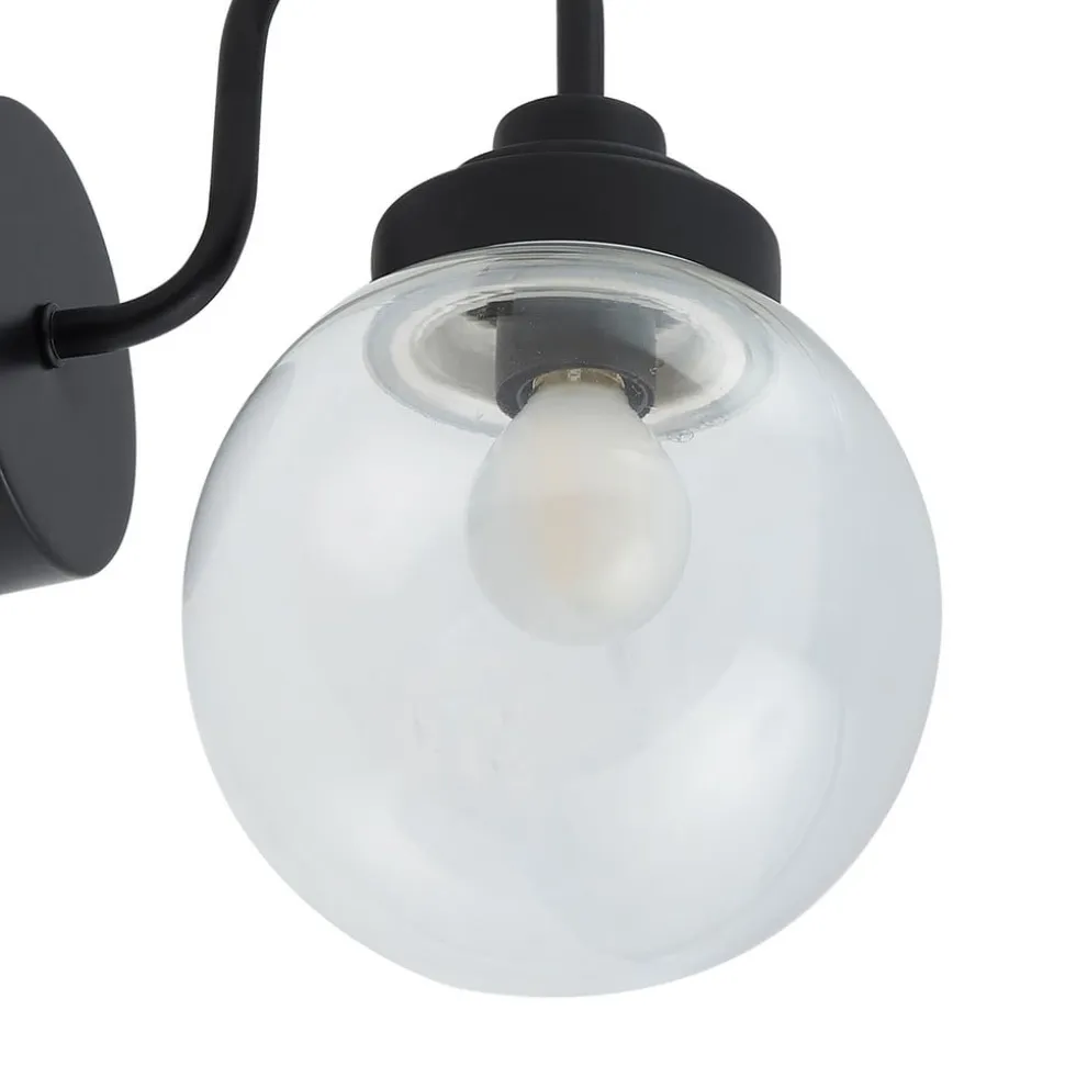 Lucande væglampe Badolo, sort, glas, 25 cm høj, IP44