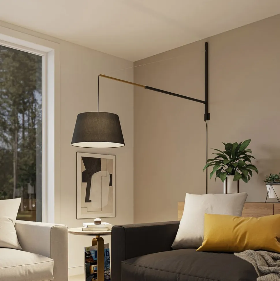 Lucande væglampe Beleza, højde 150 cm, kan trækkes ud, tekstil