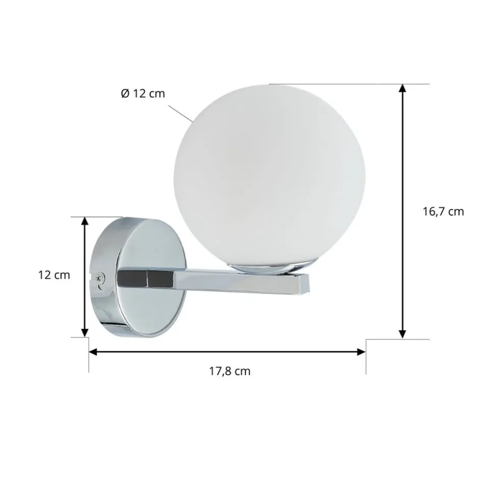 Lucande væglampe Bidolo, kromfarvet, glas, Ø 12 cm, IP44