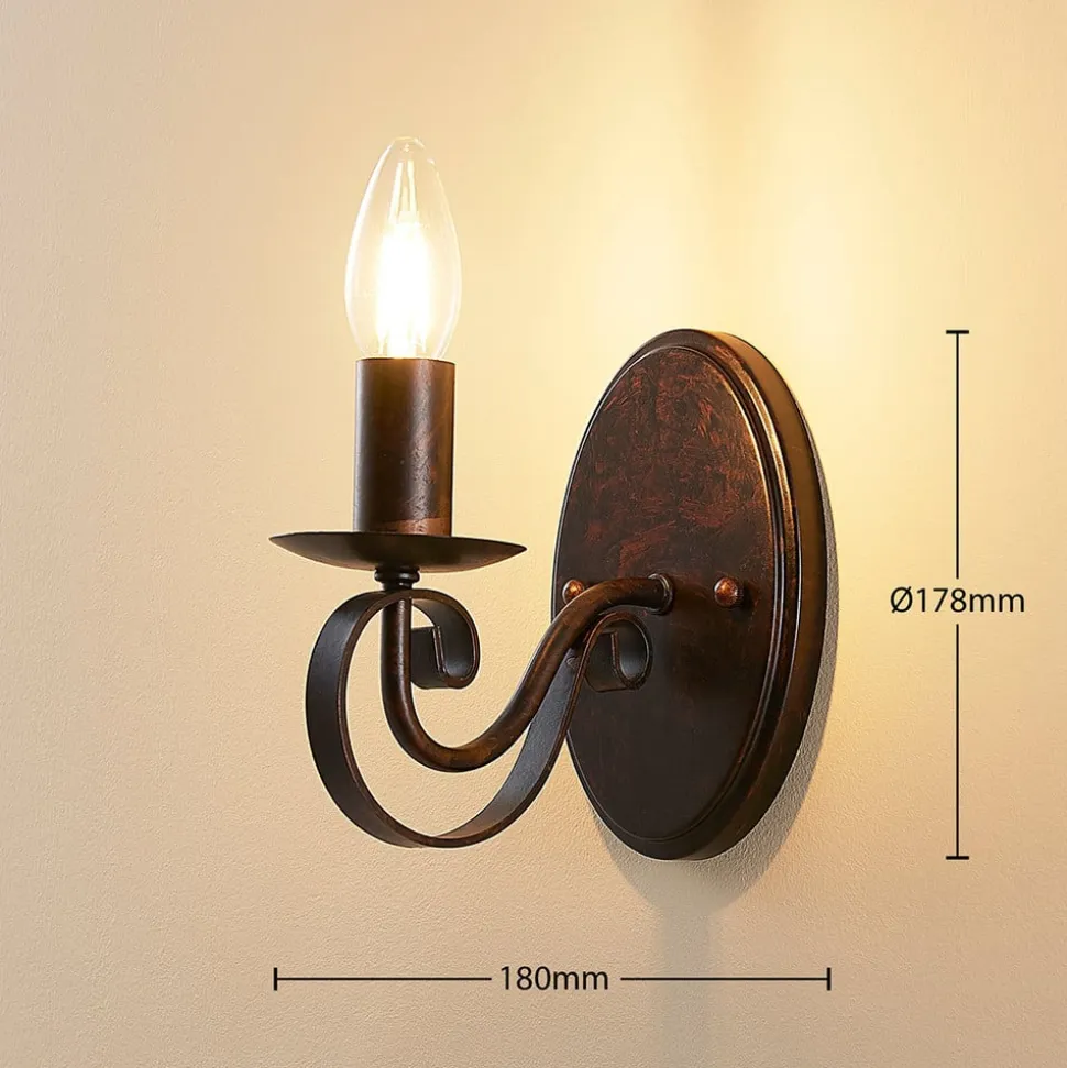 Lucande væglampe Caleb, 18 cm, rustfarvet, metal, E14