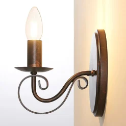 Lucande væglampe Caleb, 18 cm, rustfarvet, metal, E14