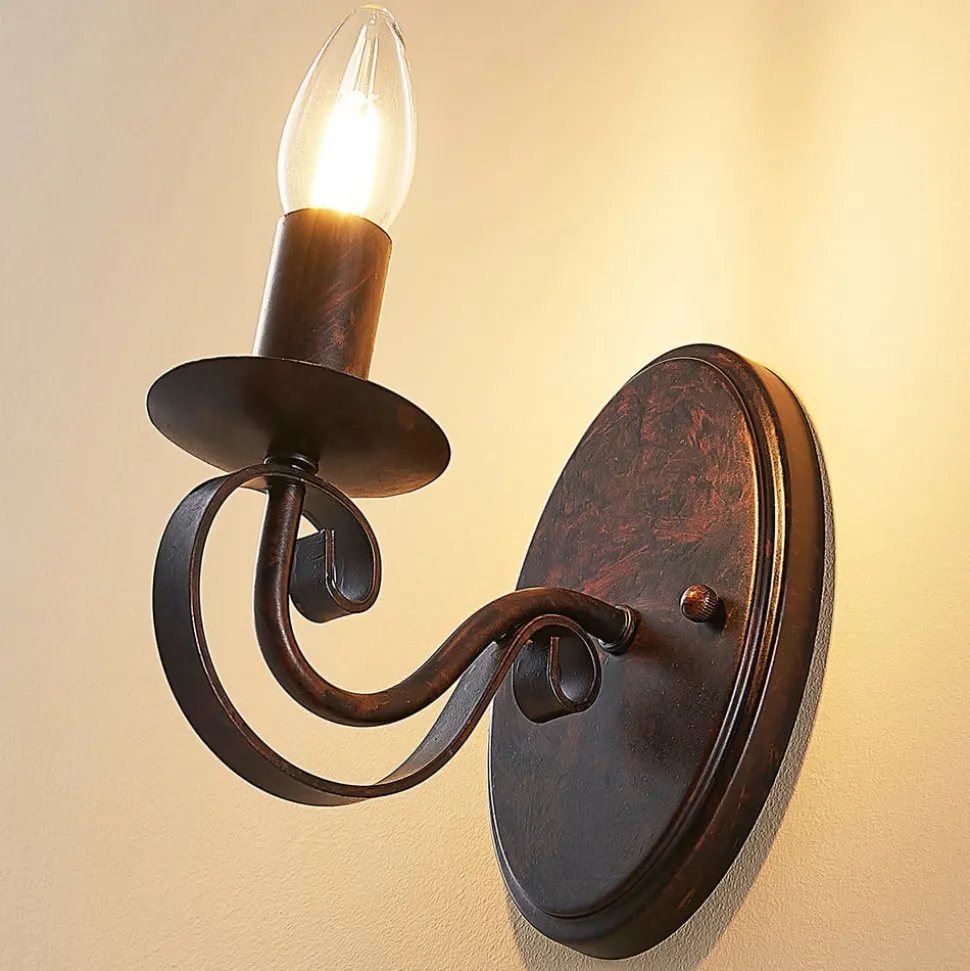Lucande væglampe Caleb, 18 cm, rustfarvet, metal, E14