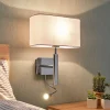 Lucande væglampe Jettka, højde 63 cm, læsearm, tekstil