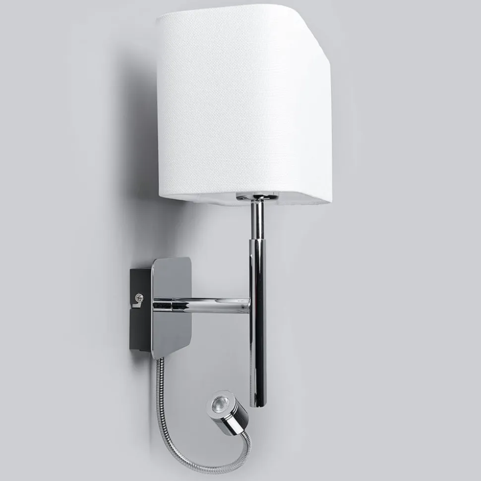 Lucande væglampe Jettka, højde 63 cm, læsearm, tekstil