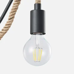 Lucande væglampe Ropina, sort, hampereb, højde 25 cm