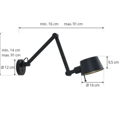 Lucande væglampe Silka, sort, metal, 9,5 cm høj