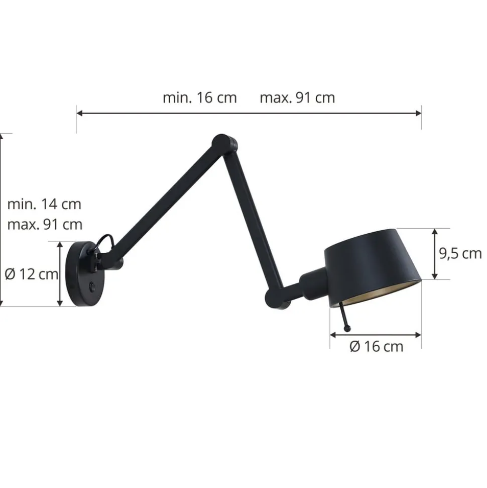 Lucande væglampe Silka, sort, metal, 9,5 cm høj