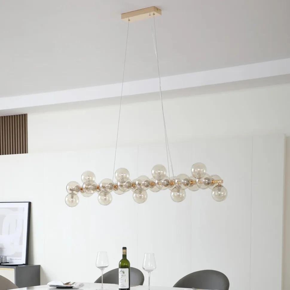 Lucande-pendel Naelen, guld/amber, 125 cm, glas, G9