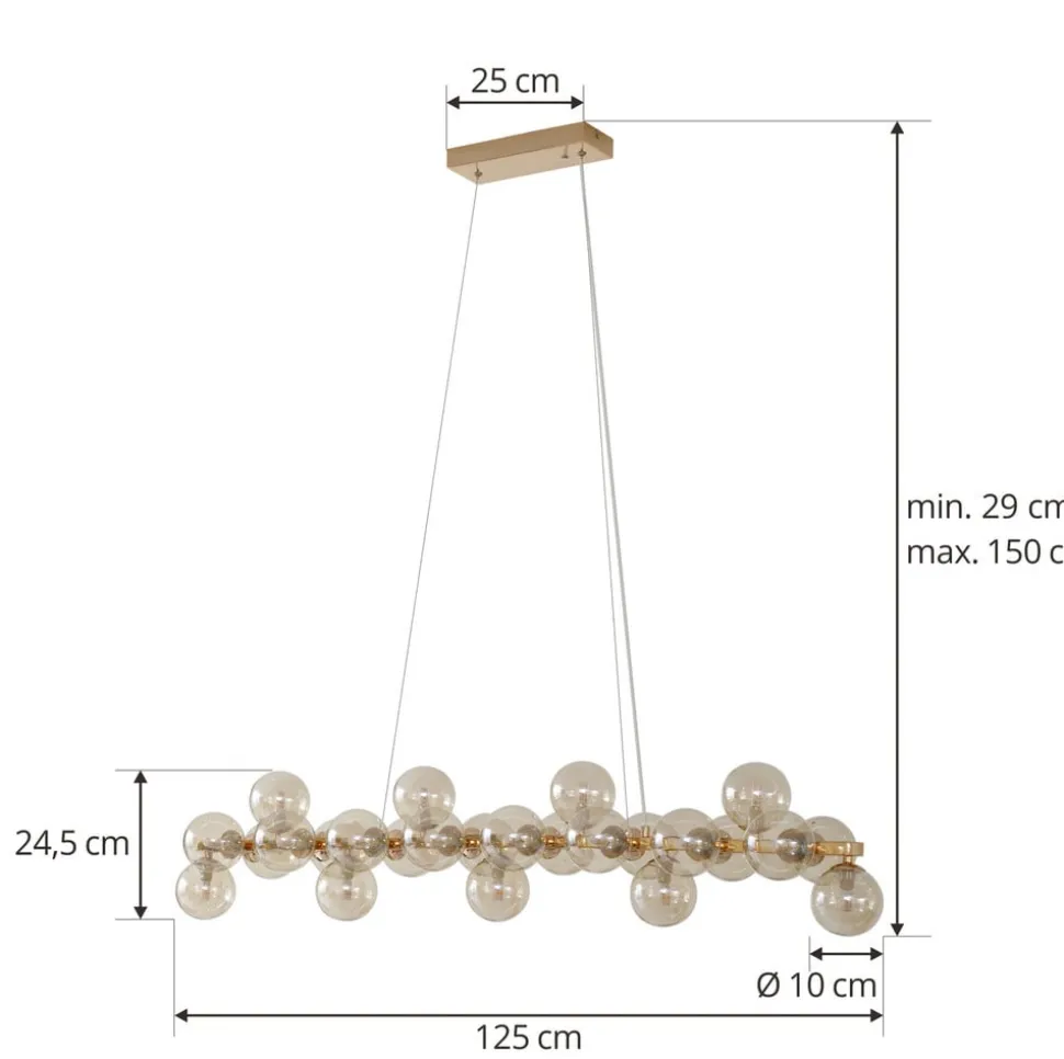 Lucande-pendel Naelen, guld/amber, 125 cm, glas, G9