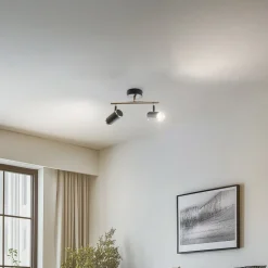 Lume loftspot, 2 lyskilder, sort/messing, højde 22 cm, jern