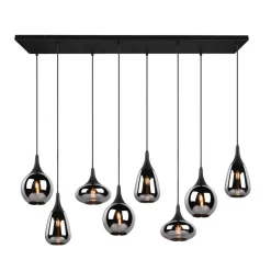 Lumina pendel, 8-lys, sort/krom, glas