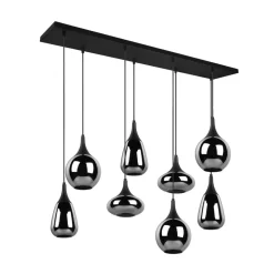 Lumina pendel, 8-lys, sort/krom, glas