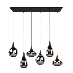 Lumina pendel, 6-lys, sort/krom, glas