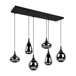 Lumina pendel, 6-lys, sort/krom, glas