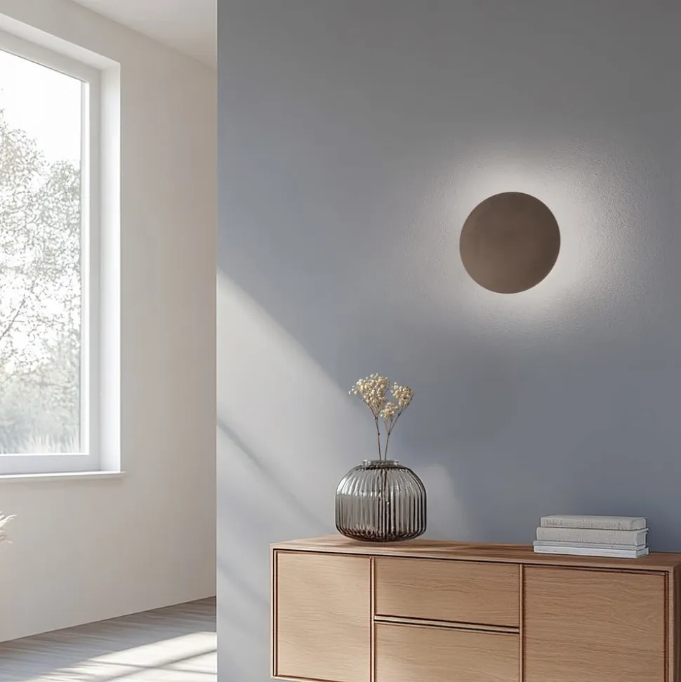 Luna væglampe, brun, indirekte lys, Ø 30 cm, stål
