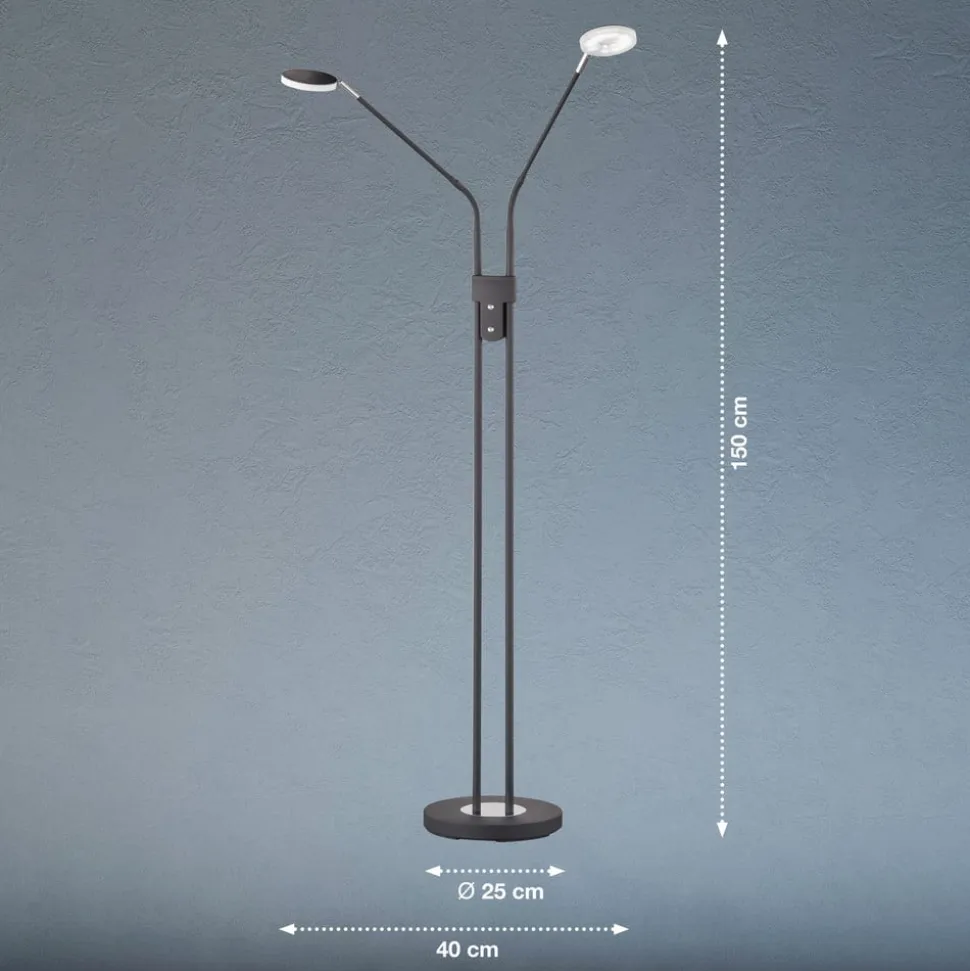 Lunia LED-gulvlampe, 2 lyskilder, sandet sort