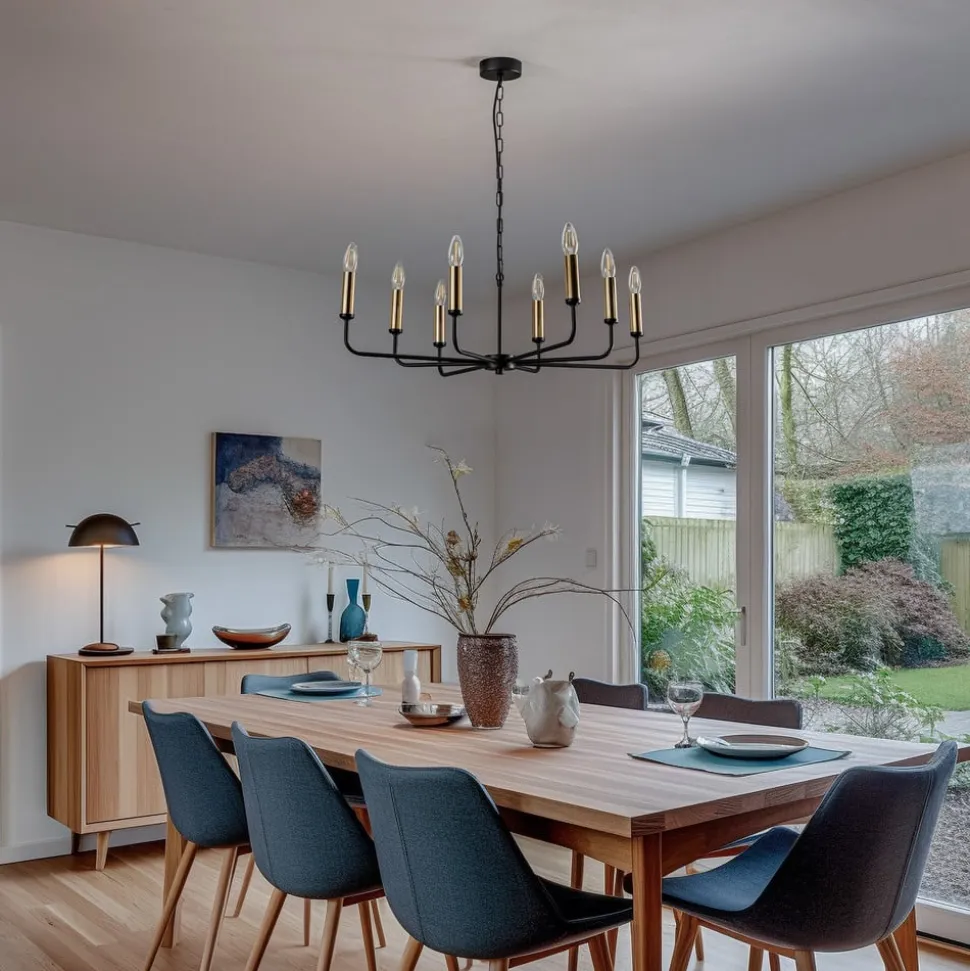 Lysekrone Ampli, sort/guld, 8 lyskilder