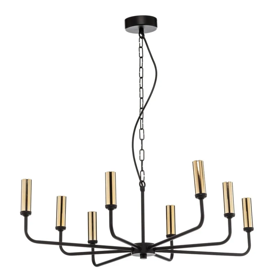 Lysekrone Ampli, sort/guld, 8 lyskilder