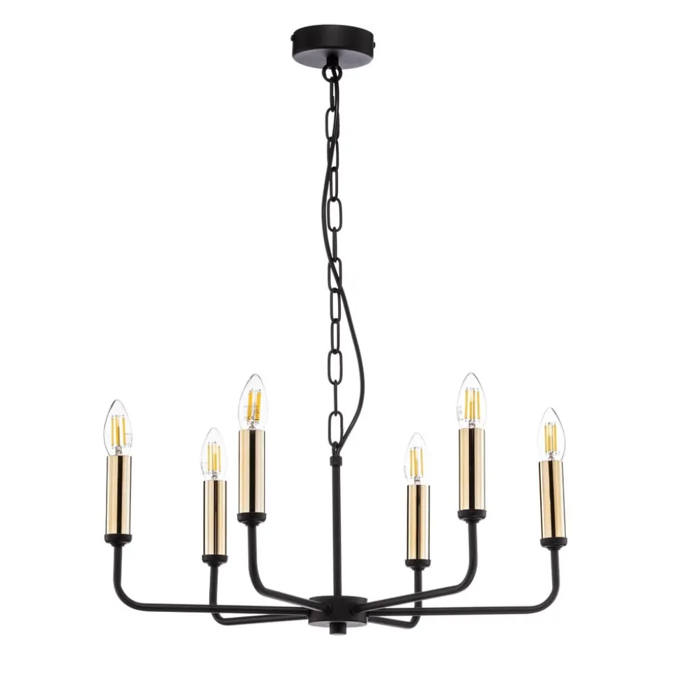 Lysekrone Ampli, sort/guld, 6 lyskilder