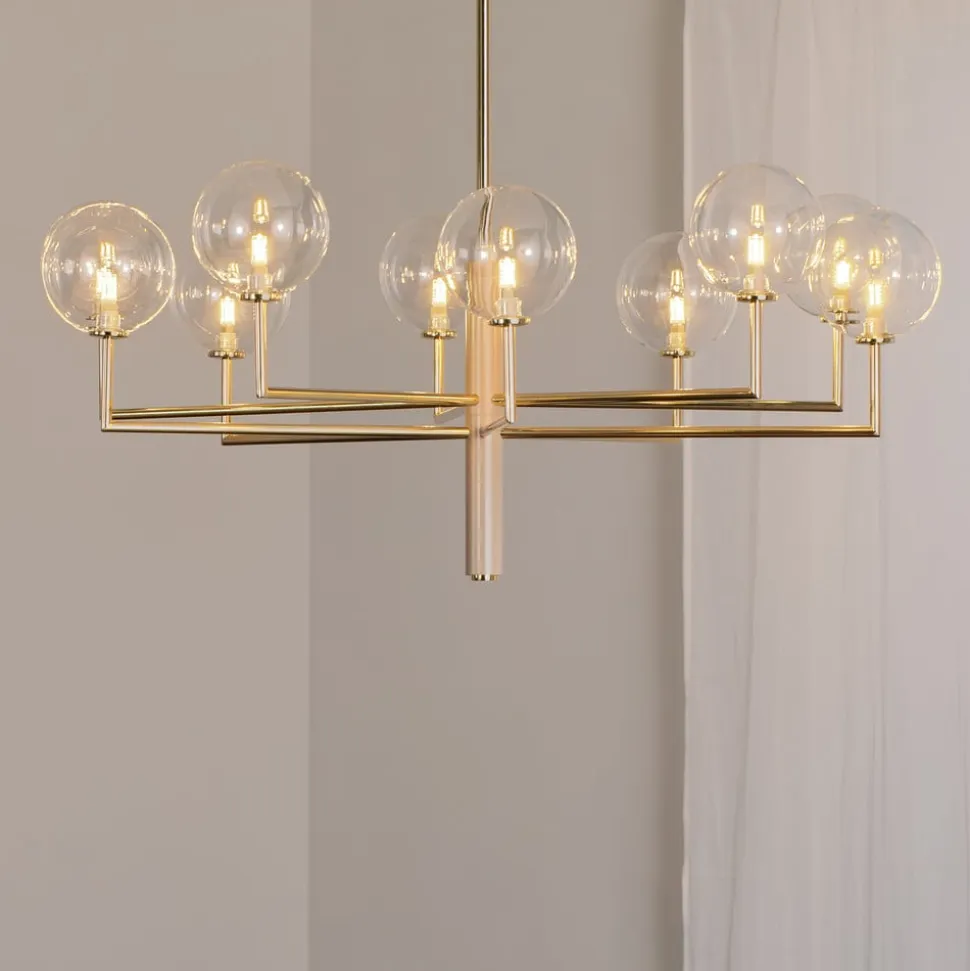 Lysekrone Feme, guldfarvet, glas, 10 lyskilder, G9