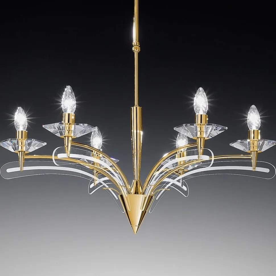 Lysekrone ICARO, med krystalglas, guld