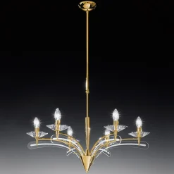 Lysekrone ICARO, med krystalglas, guld
