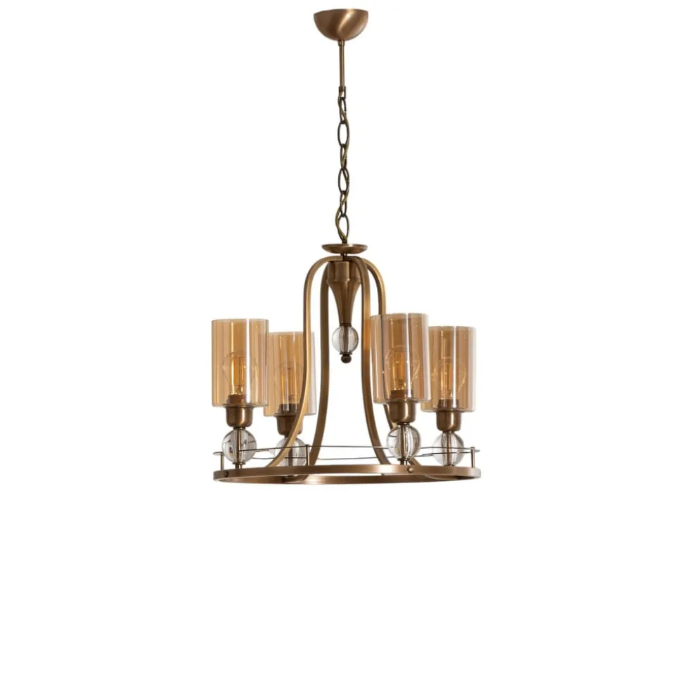 Lysekrone Jadina, guld antik, 4 lyskilder, Ø 50 cm metal/glas