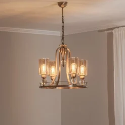 Lysekrone Jadina, guld antik, 4 lyskilder, Ø 50 cm metal/glas
