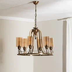 Lysekrone Jadina, guld antik, 6 lyskilder, Ø 62 cm metal/glas