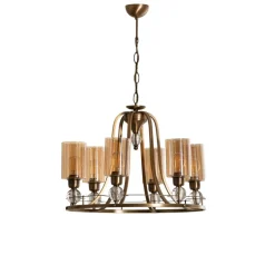 Lysekrone Jadina, guld antik, 6 lyskilder, Ø 62 cm metal/glas